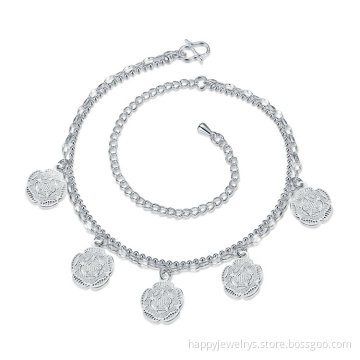 Jenia Popular Jewelry Silver Plated Flower Pendant Link Charm Chain Anklet
